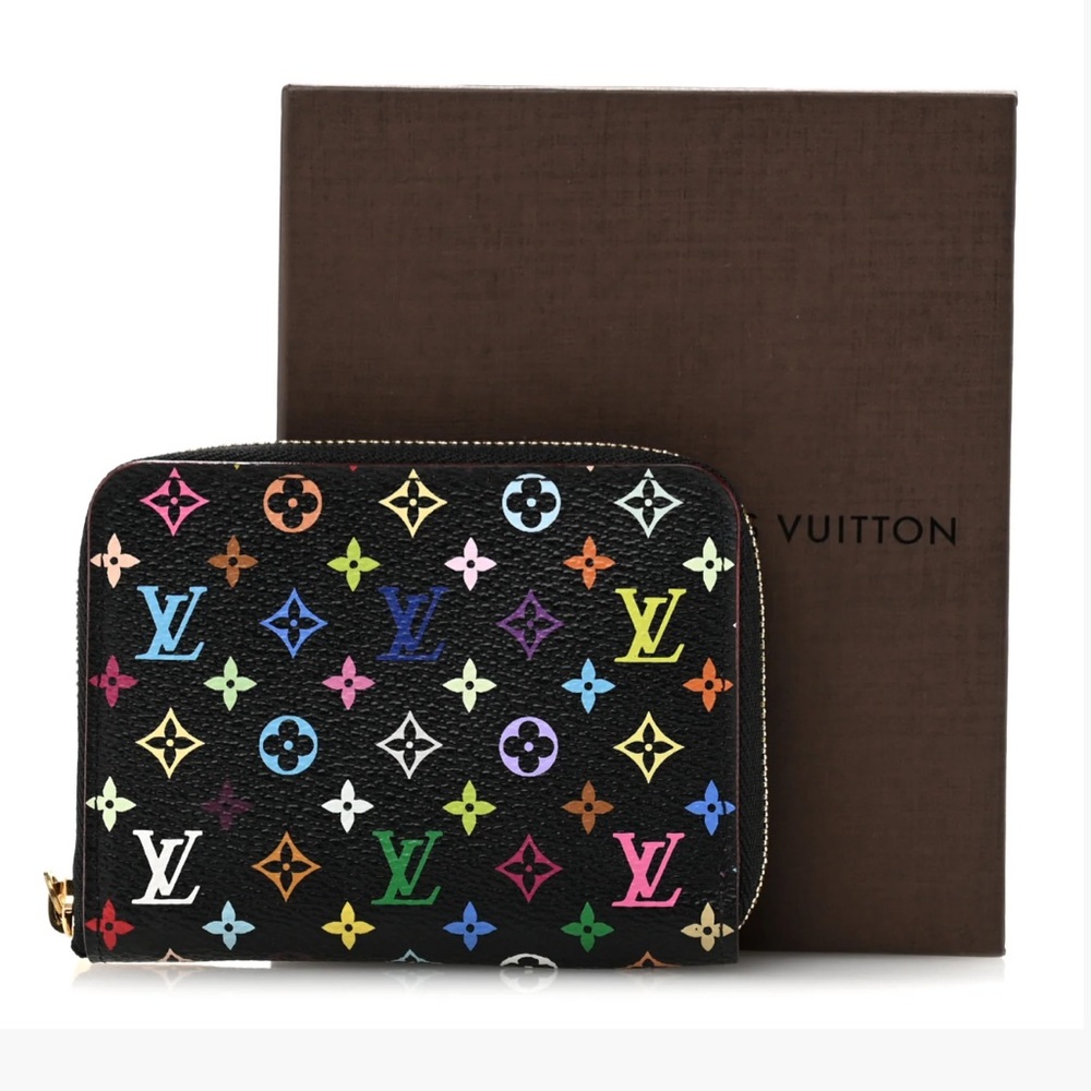 Louis Vuitton x Takashi Murakami Black Multicolor Monogram Zipper Wallet